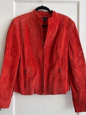 Red Suede Zip-Front Jacket